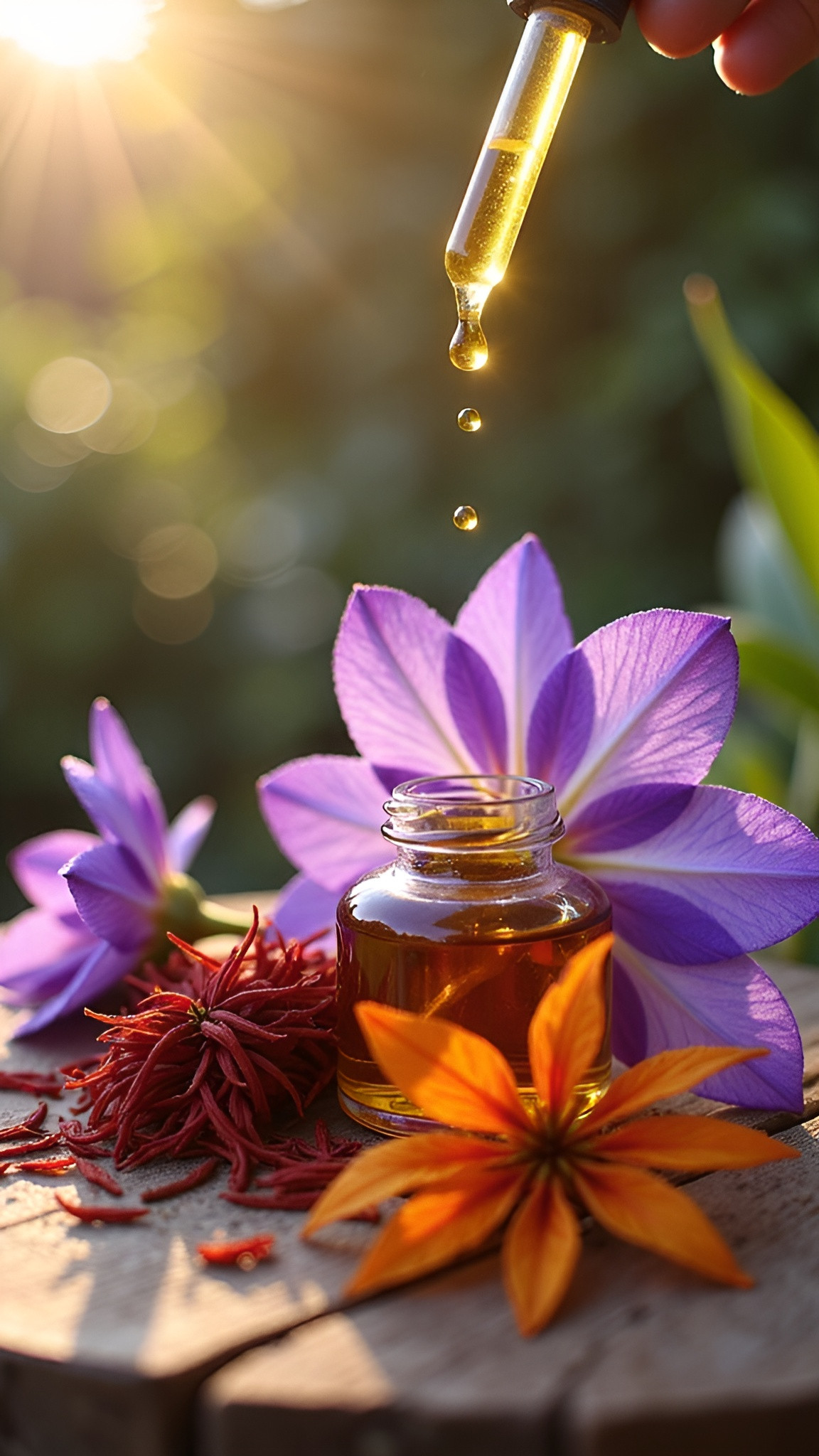 Saffron flower with oil dropper